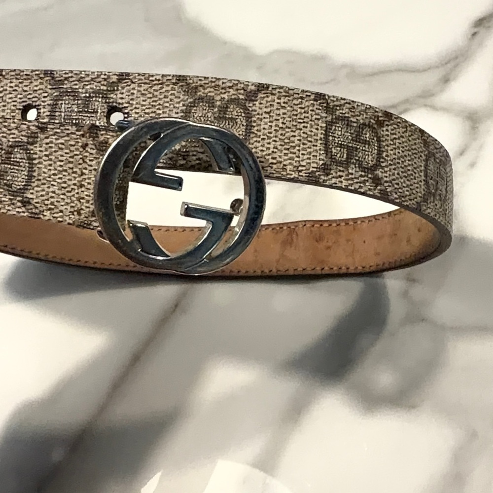 Kid’s [3Y-4Y] Gucci Beige GG Canvas Belt with Silver Double G Buckle
